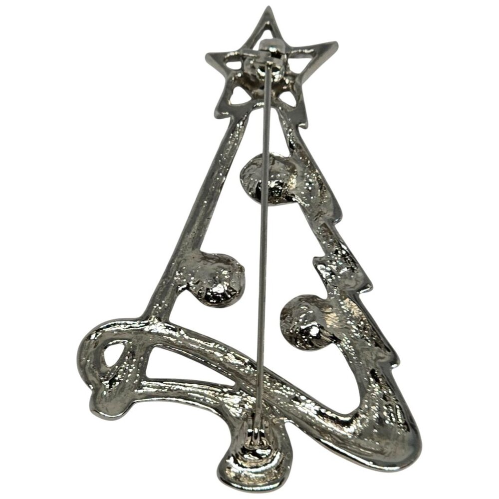 Vintage Silver Tone‎ Christmas Tree Brooch Pin Star Ornaments Holiday Jewelry - Picture 2 of 2